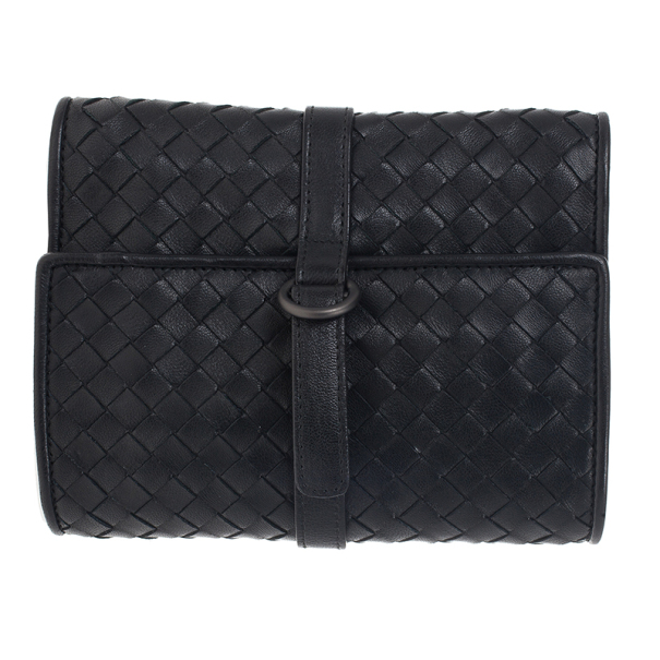 Pre Owned Bottega Veneta Black Intrecciato Leather Jewelry Roll