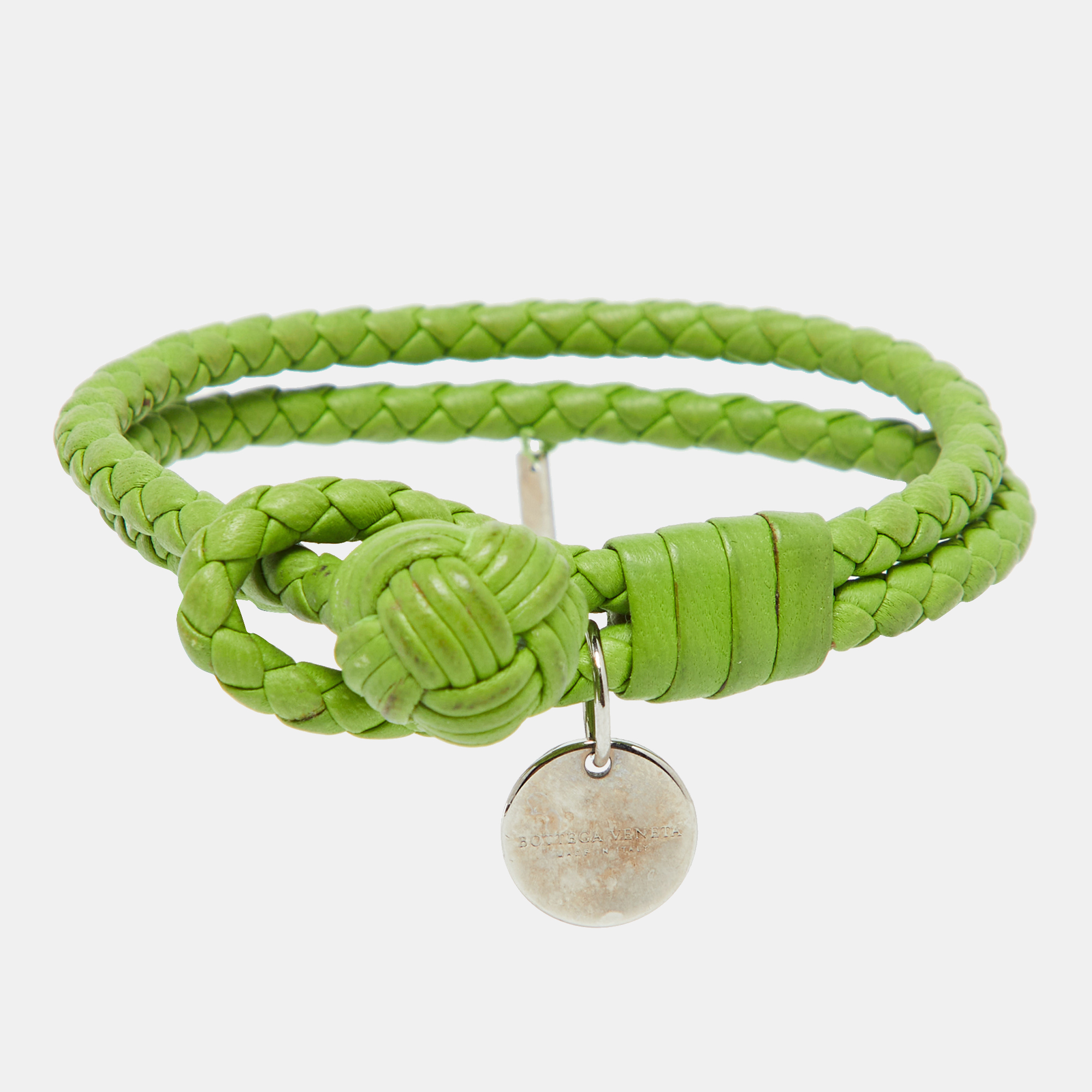 

Bottega Veneta Green Intrecciato Leather Double Knot Bracelet M