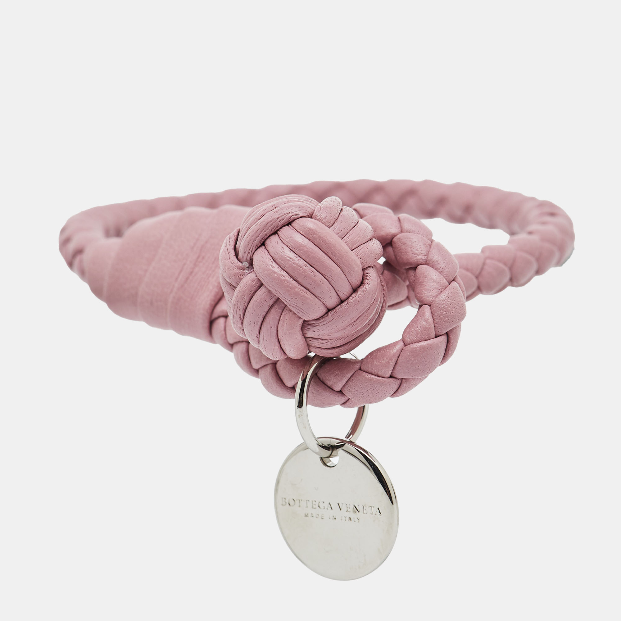 

Bottega Veneta Intrecciato Leather Silver Tone Bracelet, Pink