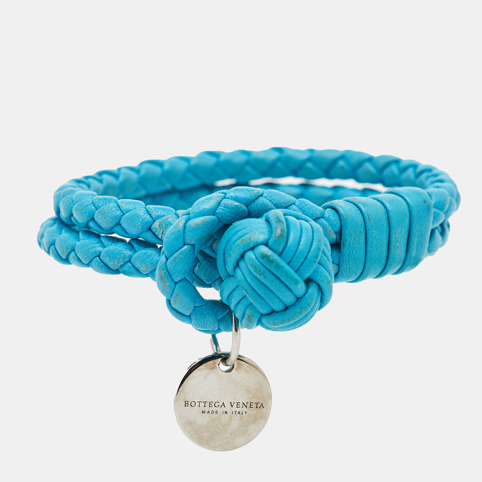 

Bottega Veneta Blue Intrecciato Leather Double Knot Bracelet