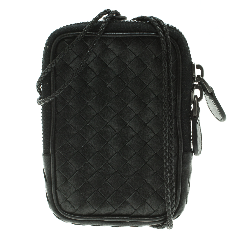 Pre Owned Bottega Veneta Black Intrecciato Leather High Tech Case Holder