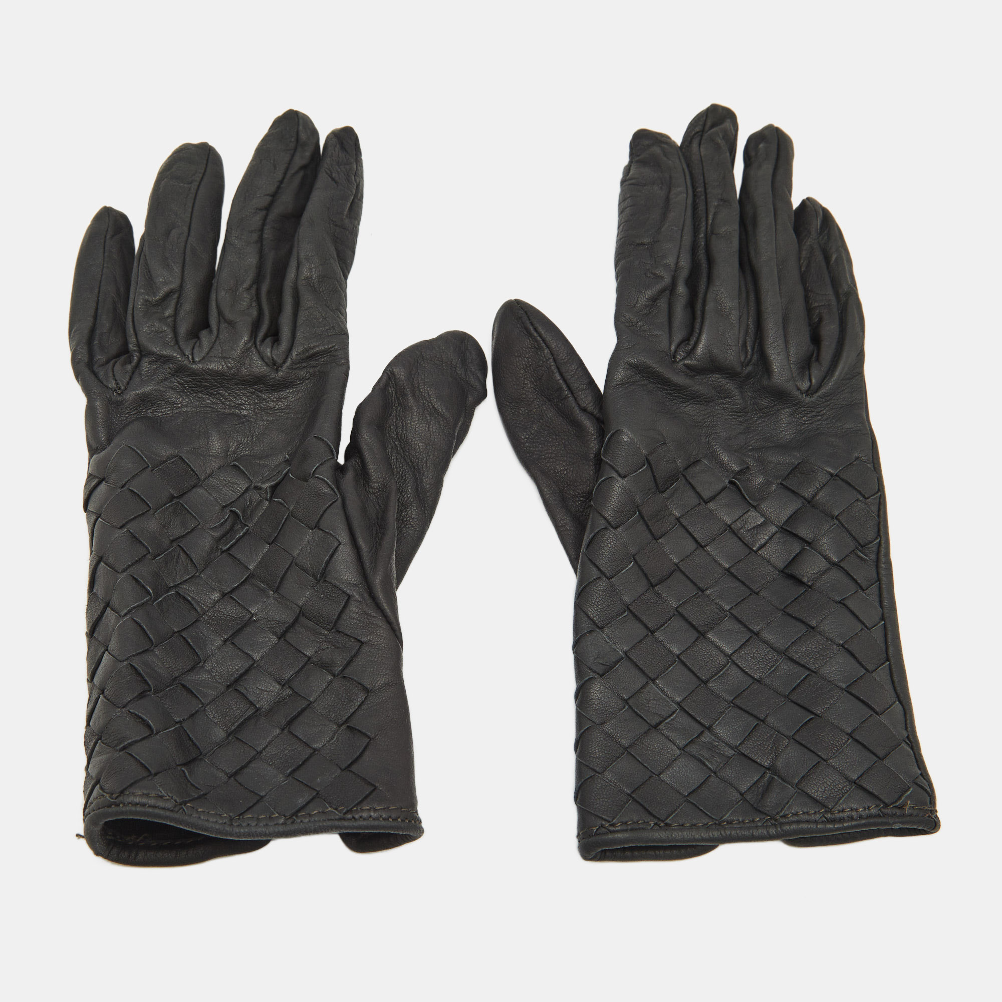 

Bottega Veneta Black Intrecciato Leather Gloves Size