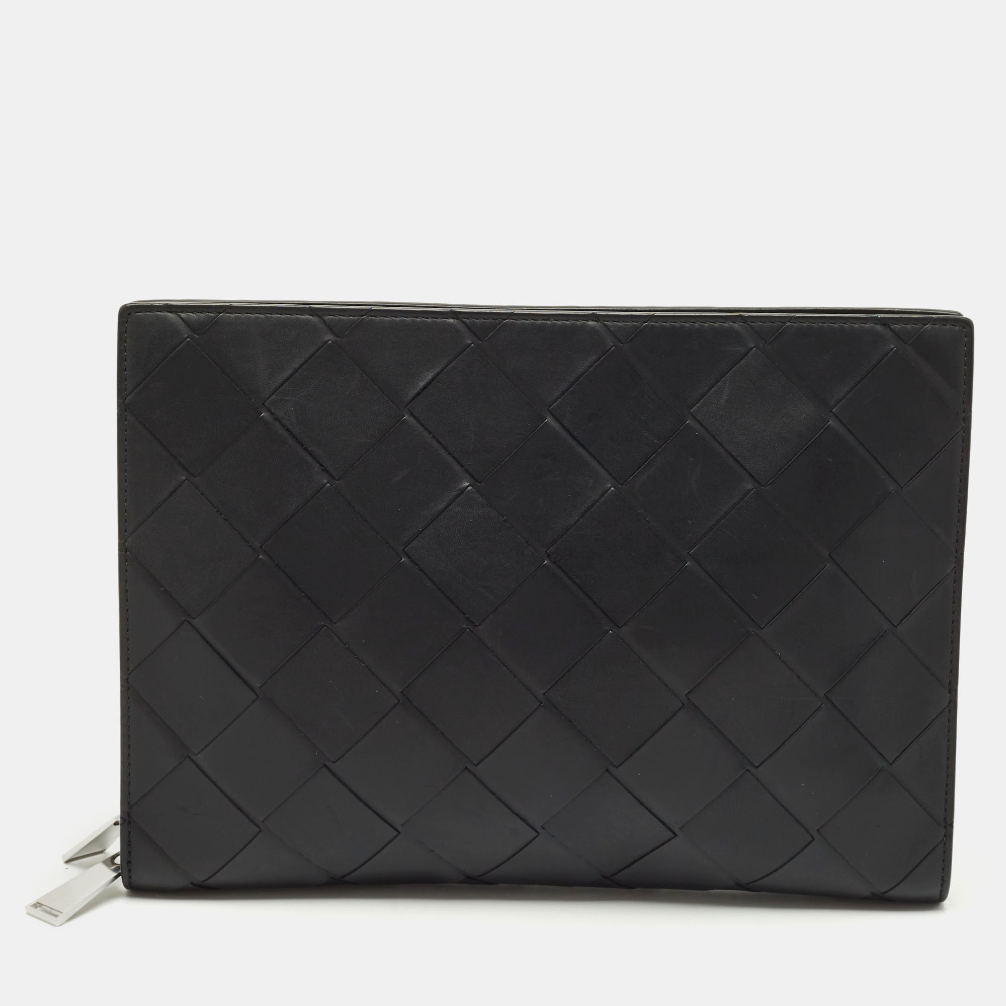 

Bottega Veneta Black Intrecciato Leather Zip Document Case