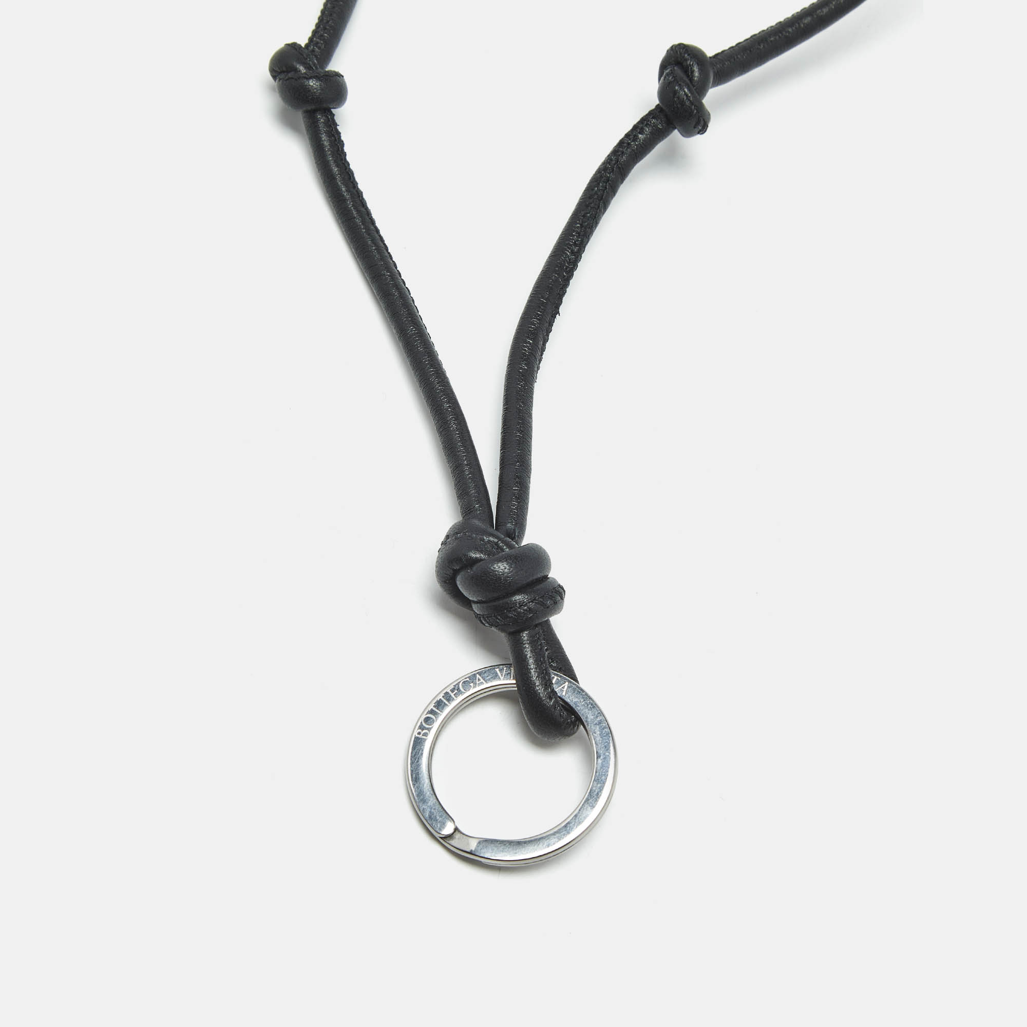 Pre Owned Bottega Veneta Black Leather Knotted Lanyard with Keyring 