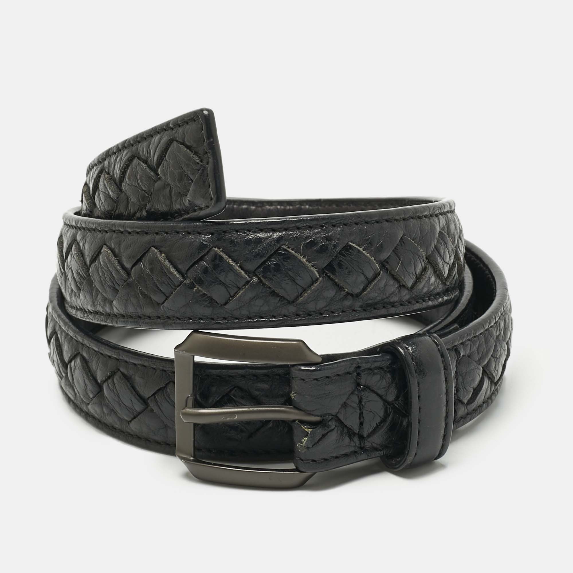 

Bottega Veneta Black Intrecciato Leather Belt