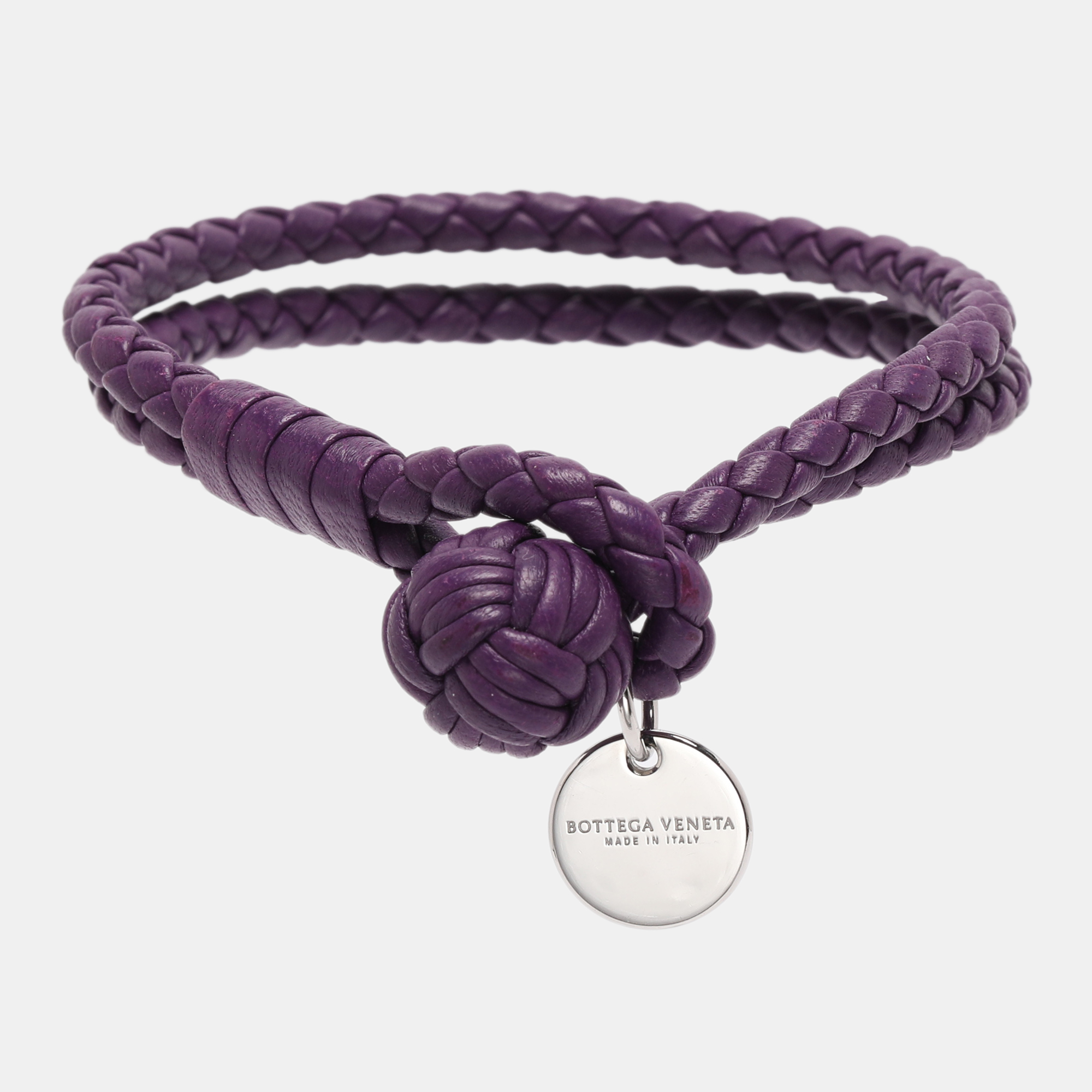 Pre-owned Bottega Veneta Intrecciato Purple Double Knot Leather Bracelet