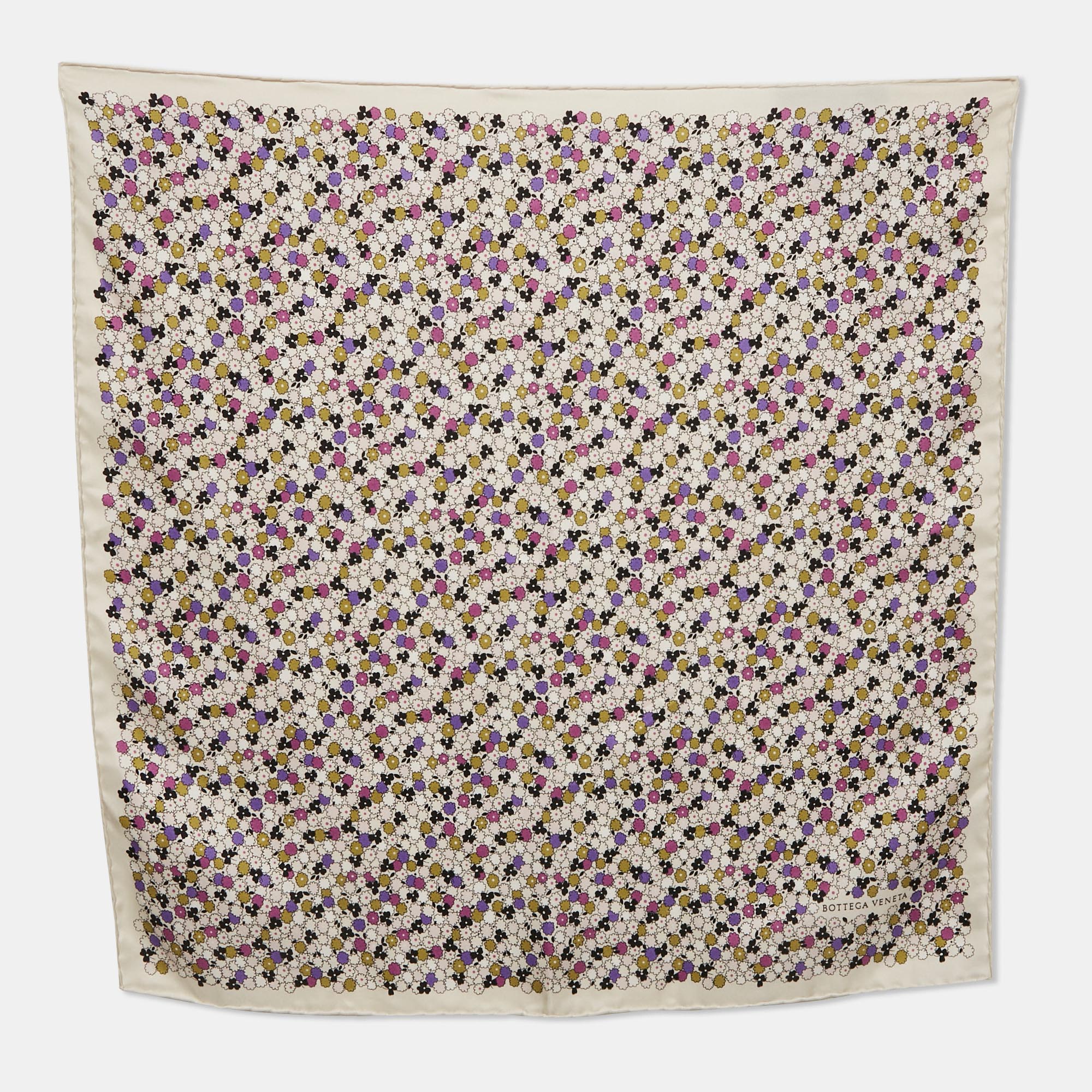 Pre-owned Bottega Veneta White Floral Print Silk Square Scarf