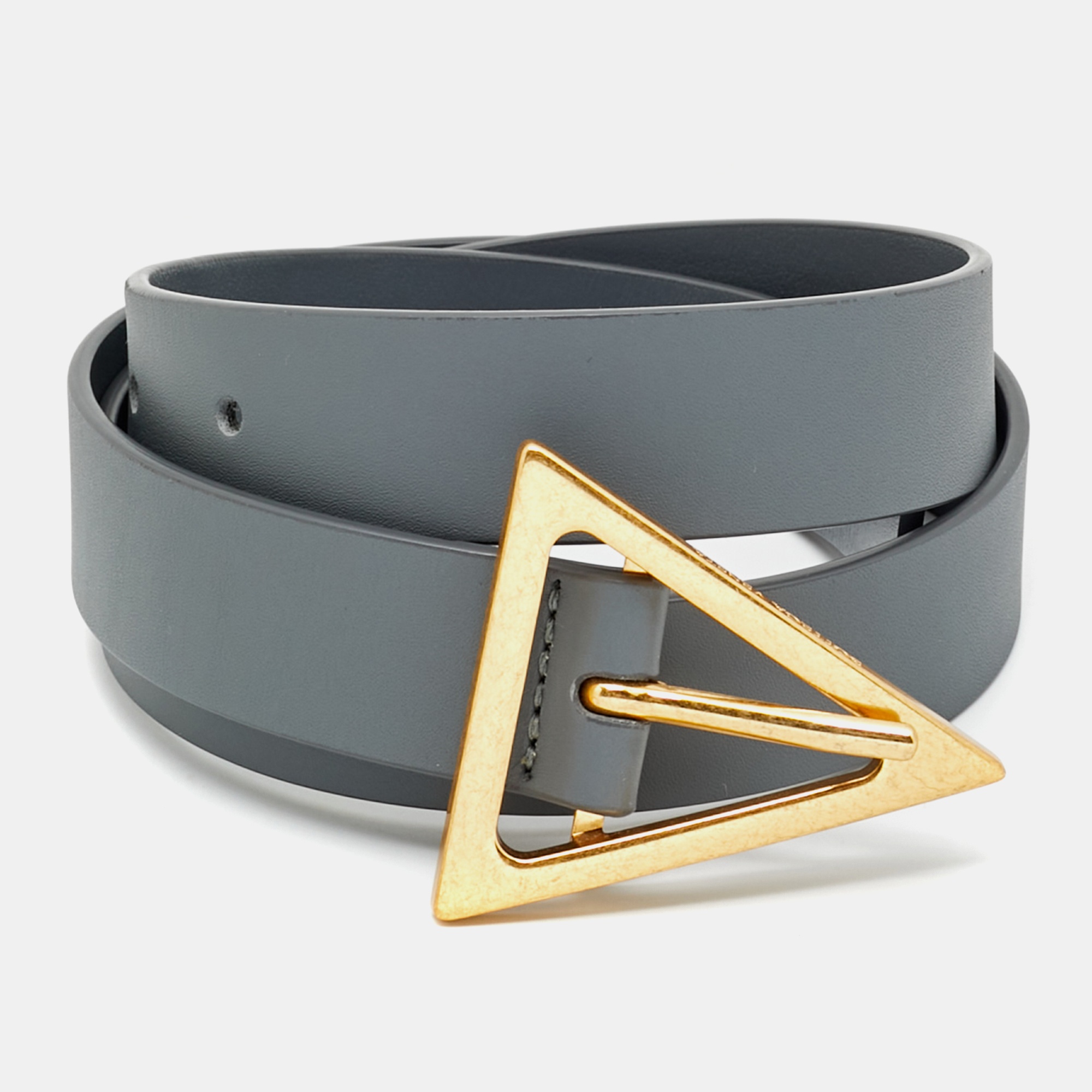 

Bottega Veneta Triangle Buckle  Belt Grey Leather