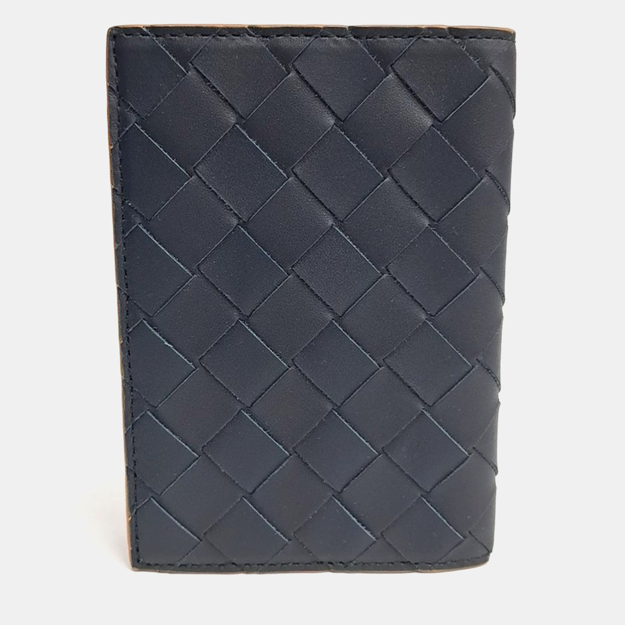Bottega Veneta Navy Blue Leather Mesh Passport Wallet