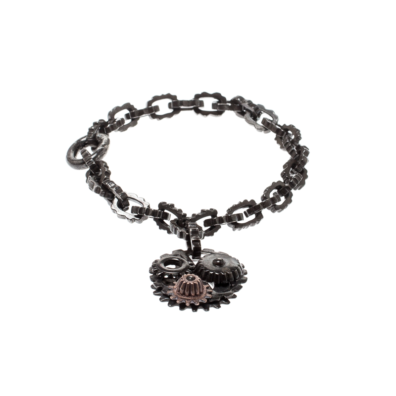 

Bottega Veneta Brown Gear Chain Silver Link Bracelet