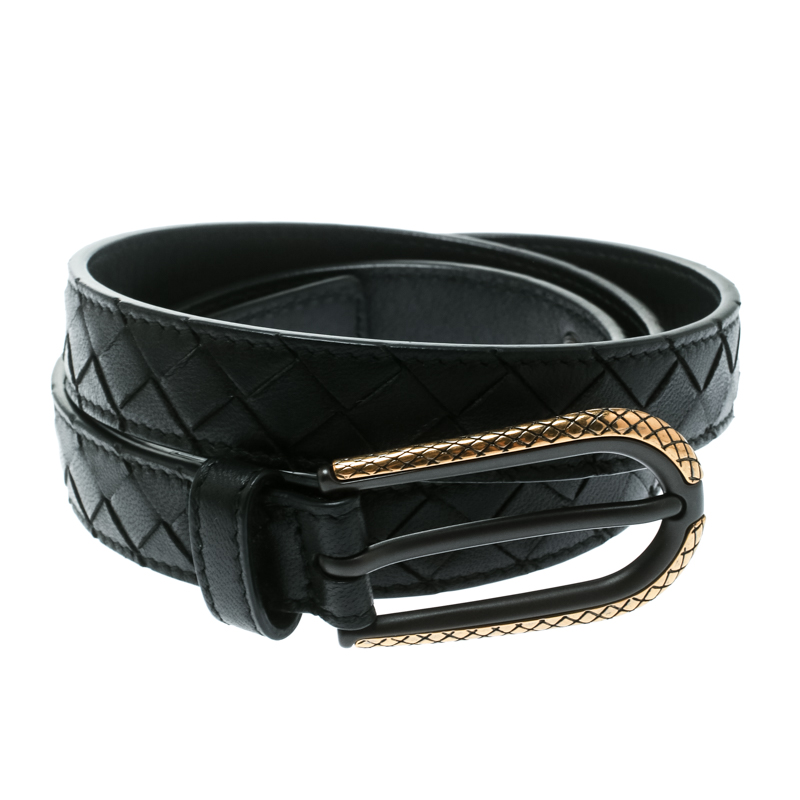 

Bottega Veneta Black Intrecciato Leather Belt Size