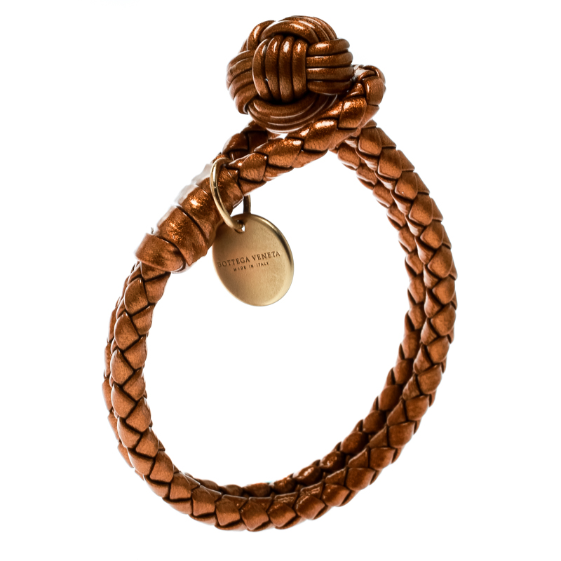 

Bottega Veneta Intrecciato Metallic Leather Gold Plated Bracelet