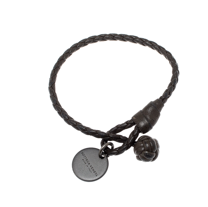 

Bottega Veneta Grey Intrecciato Nappa Leather Woven Slim Bracelet