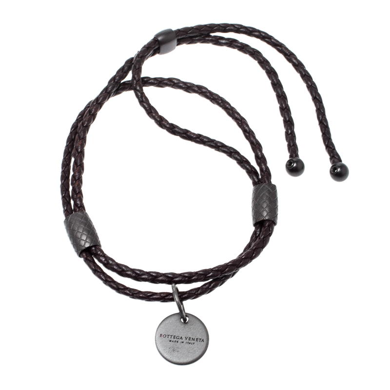 Pre Owned سوار بوتيغا فينيتا مزدوج مجدول إنترشياتو قابل للتعديل جلد نابا بني