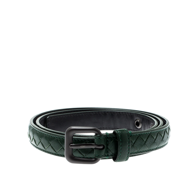 

Bottega Veneta Green Intrecciato Leather Buckle Belt