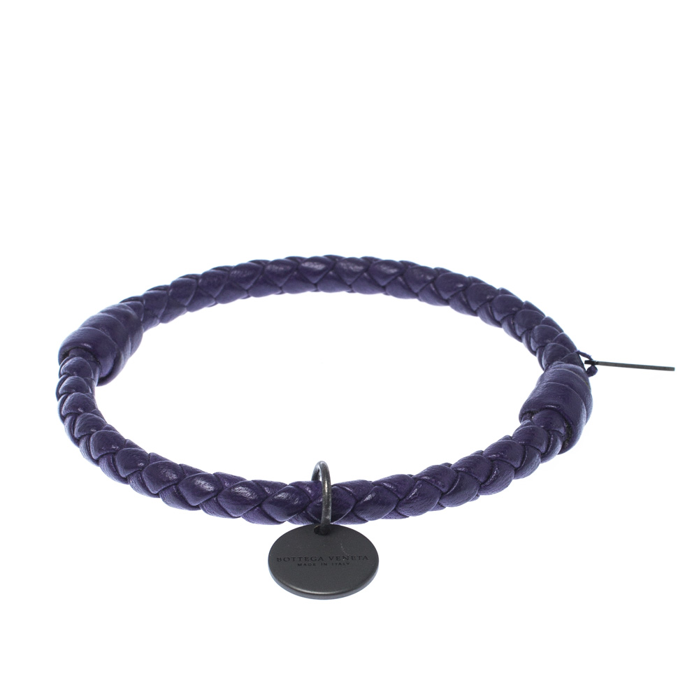 Bottega Veneta Purple Intrecciato Woven Leather Bangle Bracelet S