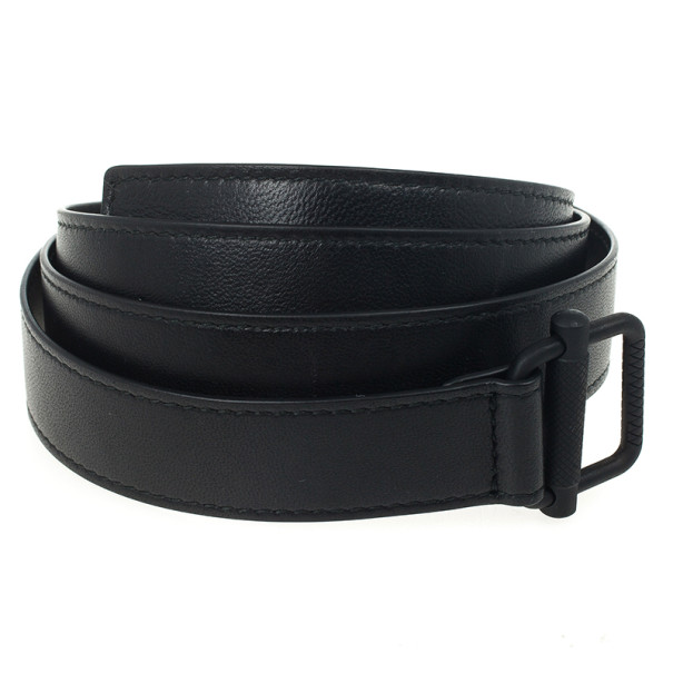 Pre Owned Bottega Veneta Black Leather Skinny Belt