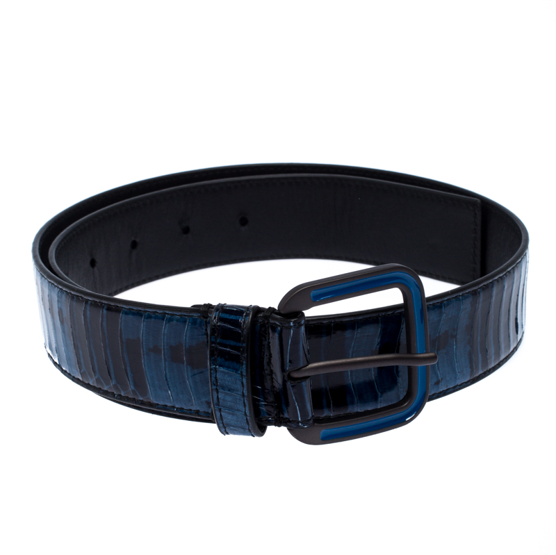 

Bottega Veneta Blue/Black Python Buckle Belt