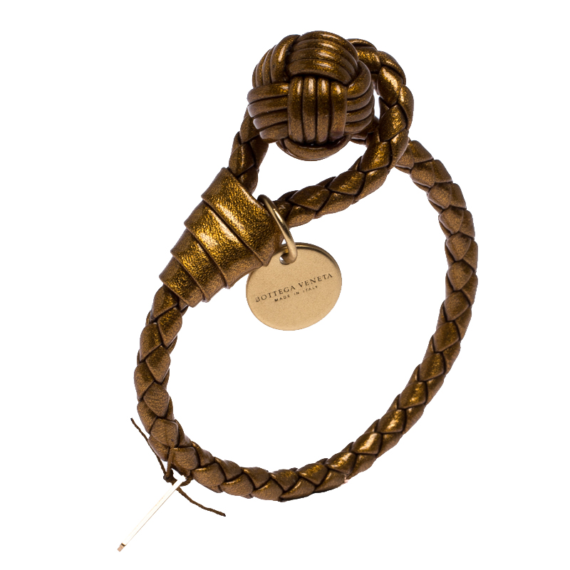 

Bottega Veneta Mettalic Intrecciato Woven Leather Bracelet, Metallic