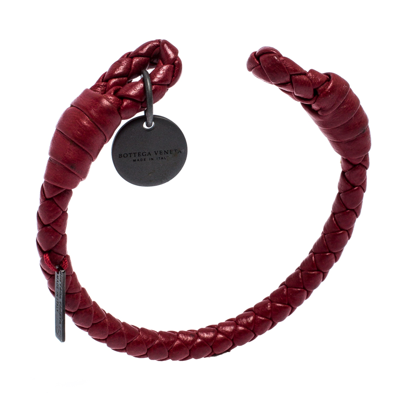 

Bottega Veneta Intrecciato Red Nappa Leather Open Cuff Bracelet