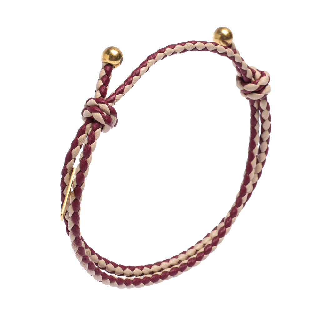 

Bottega Veneta Two Tone Pink Intrecciato Woven Leather Double Band Bracelet