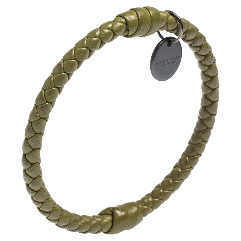 

Bottega Veneta Green Intrecciato Leather Bangle Bracelet