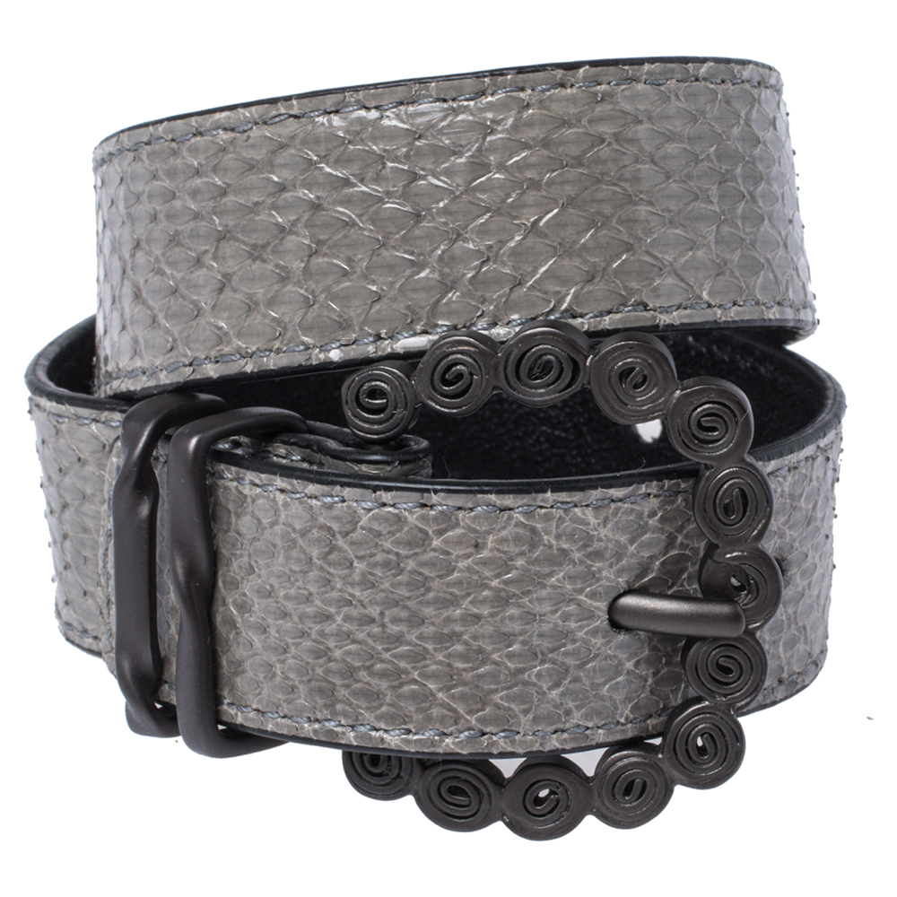 

Bottega Veneta Grey Snakeskin Double Wrap Bracelet