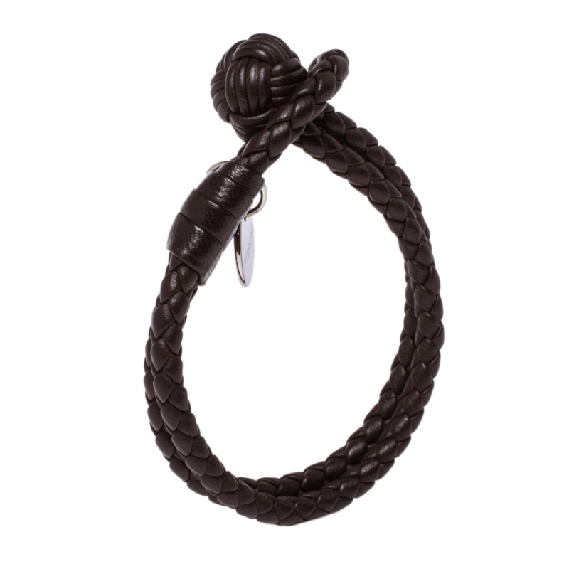 

Bottega Veneta Intrecciato Nappa Brown Leather Double Strand Bracelet