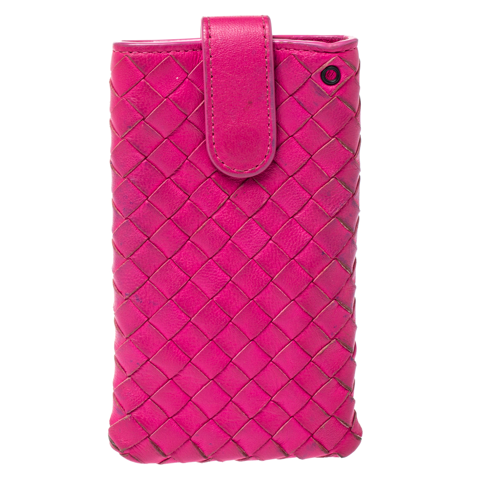 Pre-owned Bottega Veneta Fuchsia Intrecciato Nappa Iphone 5 Case In Pink