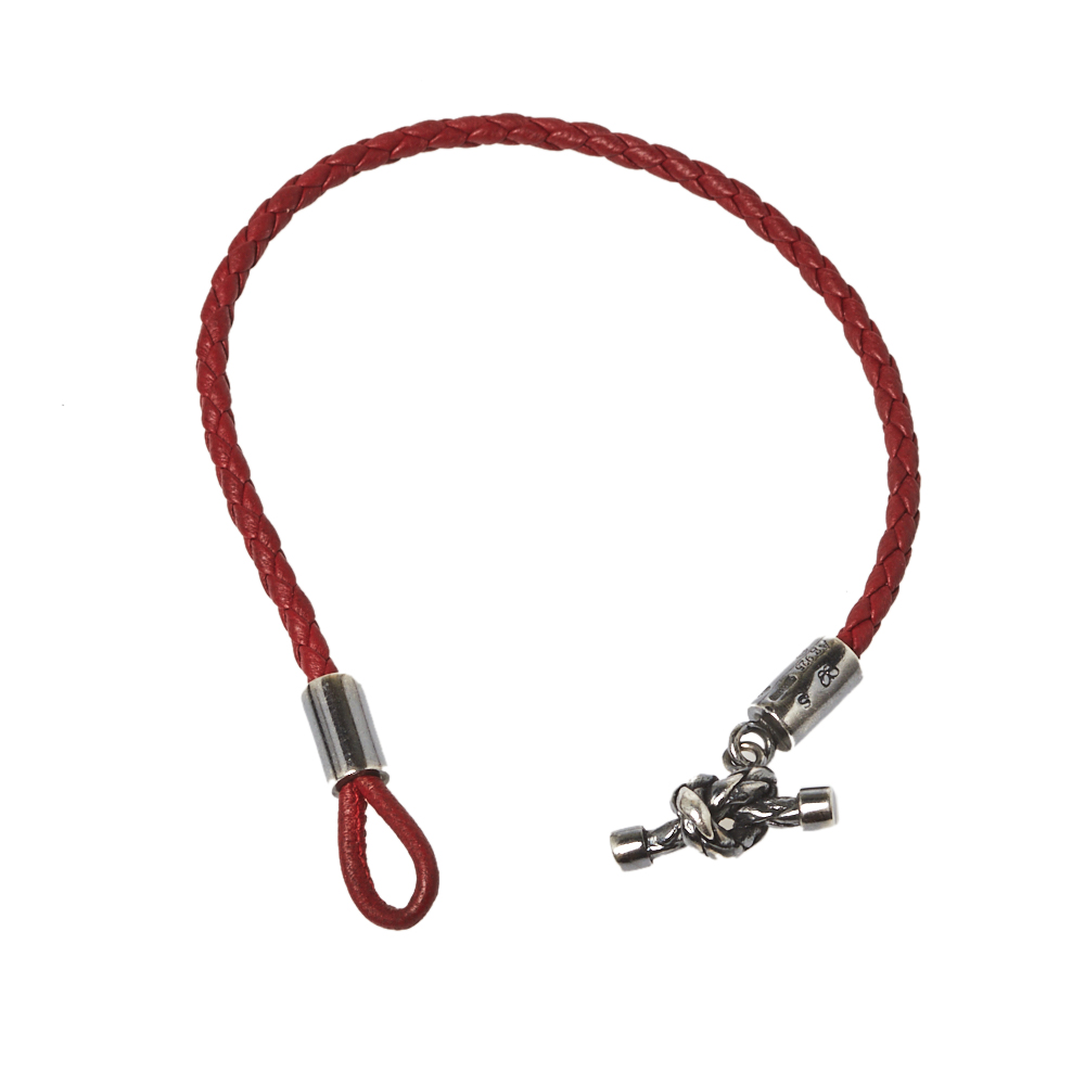 

Bottega Veneta Red Intrecciato Leather Silver Knot Bracelet