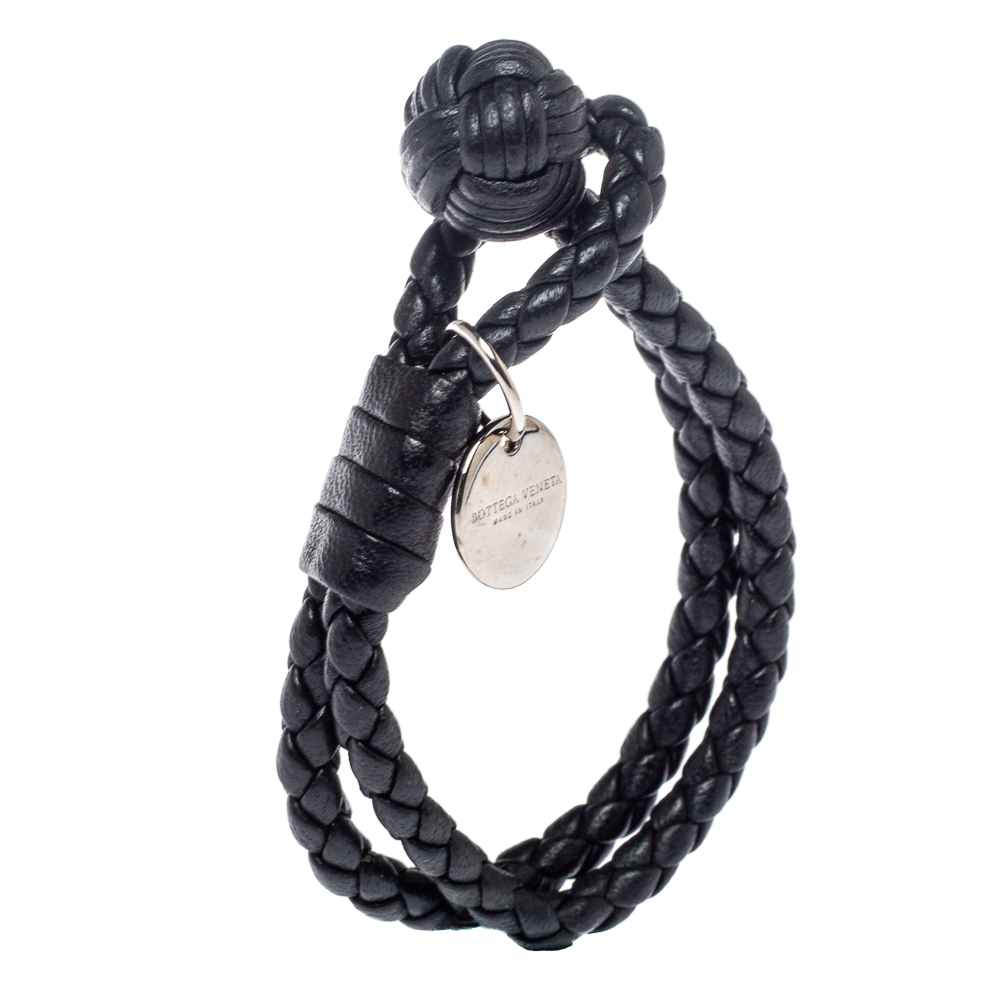 

Bottega Veneta Black Intrecciato Leather Double Strand Bracelet