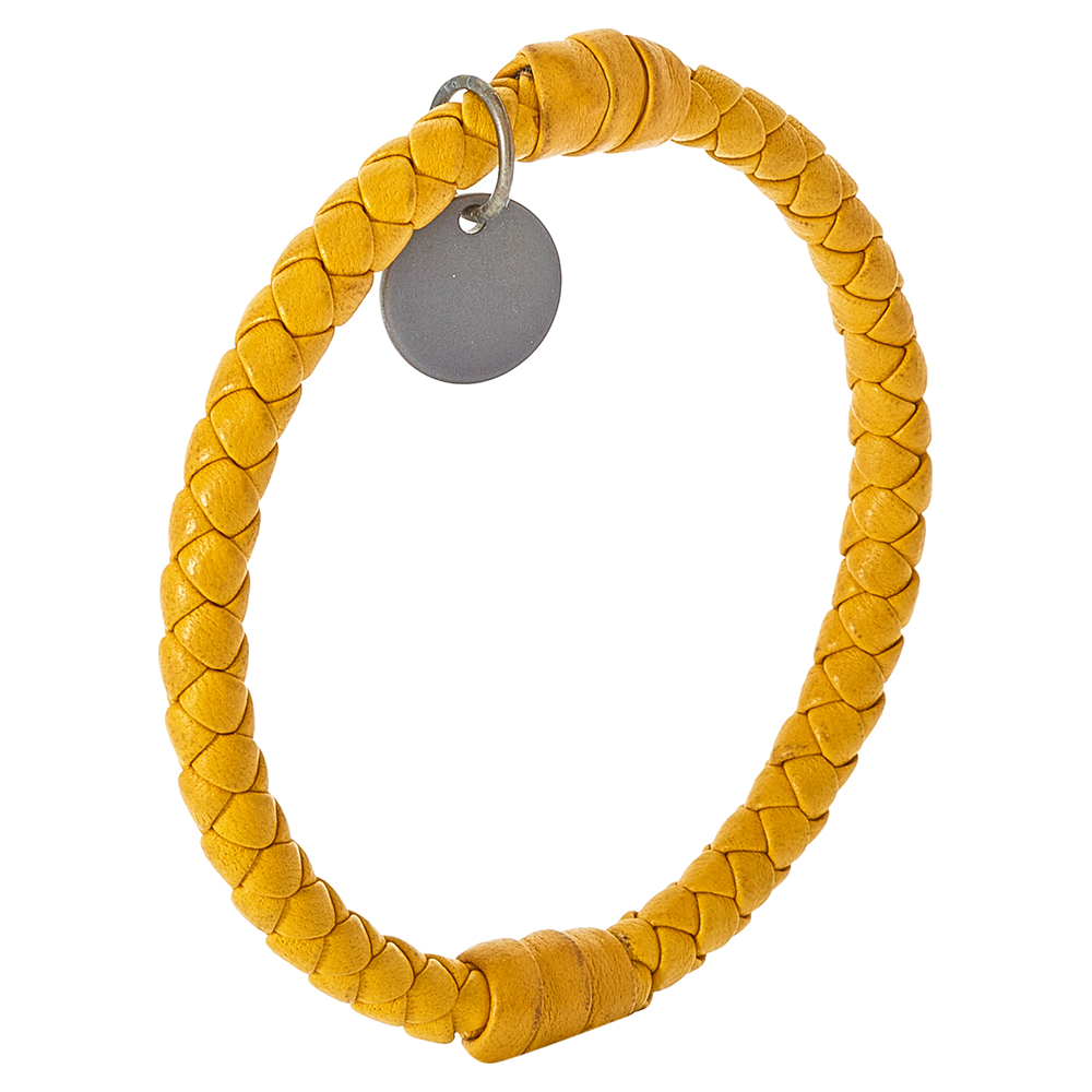 

Bottega Veneta Yellow Intrecciato Leather Bangle Bracelet