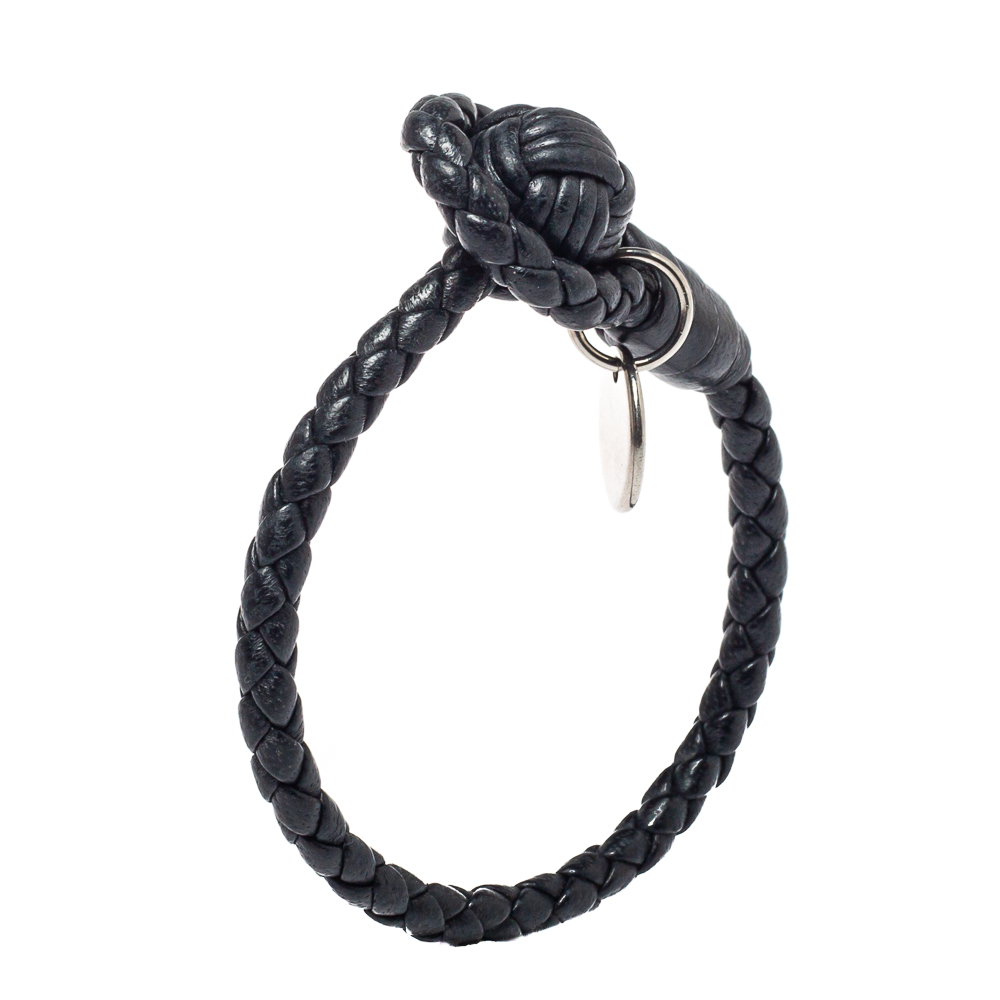 

Bottega Veneta Black Leather Intrecciato Knot Bracelet