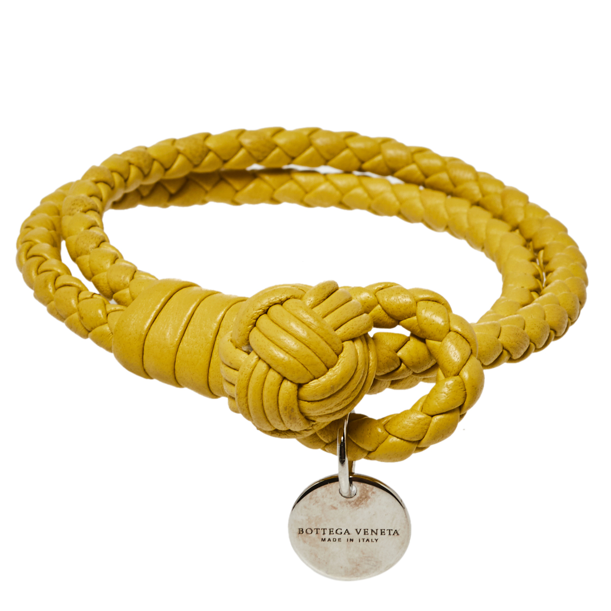 Pre-owned Bottega Veneta Yellow Intrecciato Nappa Leather Double Strand Bracelet M