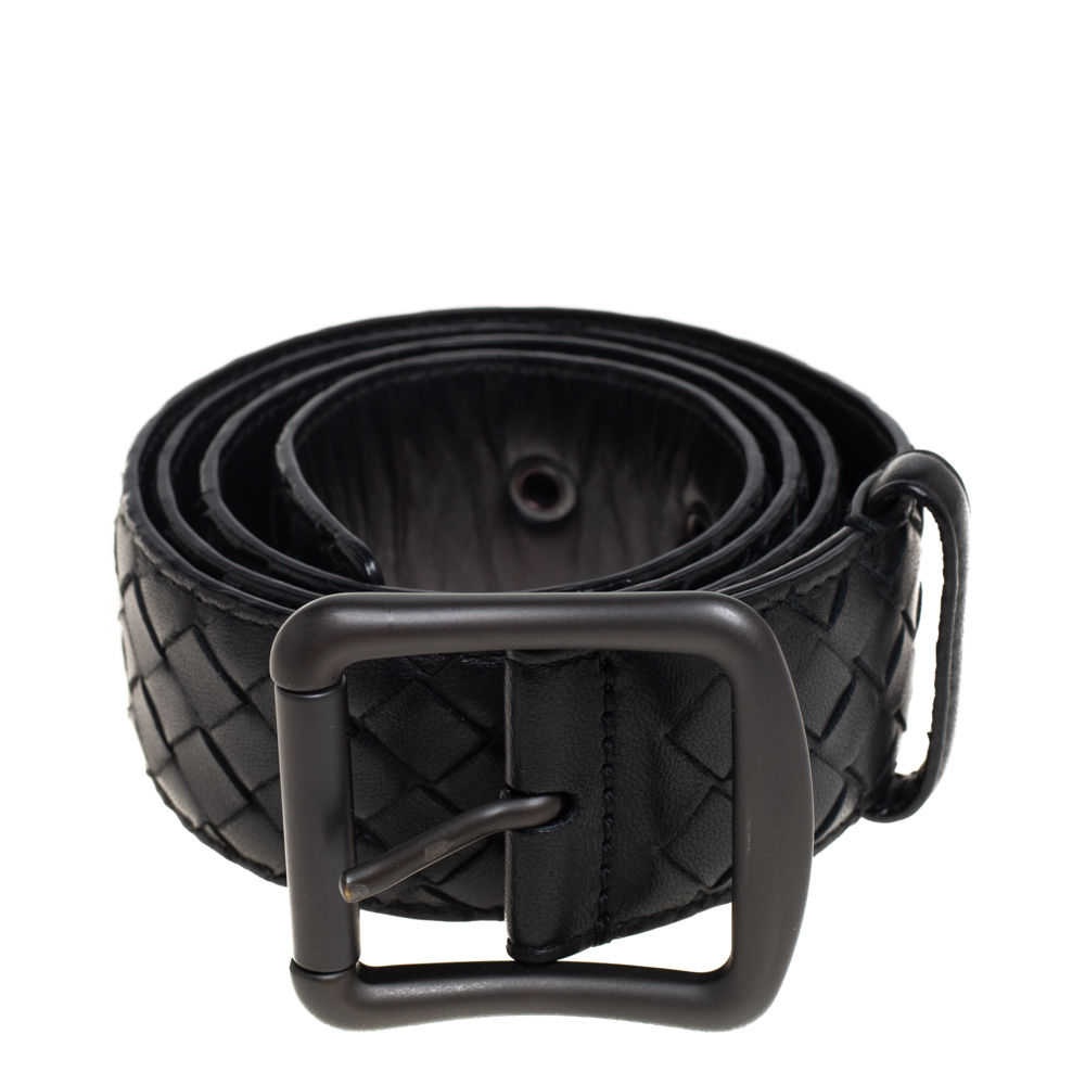 

Bottega Veneta Black Intrecciato Leather Buckle Belt