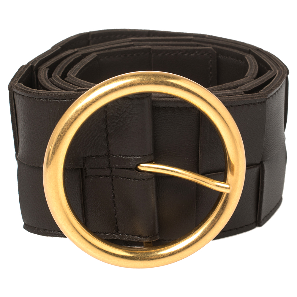 

Bottega Veneta Dark Brown Maxi Intrecciato Leather Waist Belt