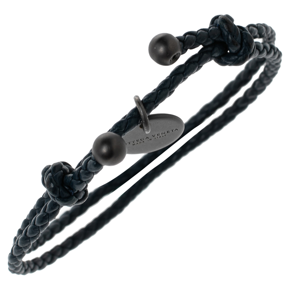 

Bottega Veneta Navy Blue Intrecciato Leather Adjustable Bracelet