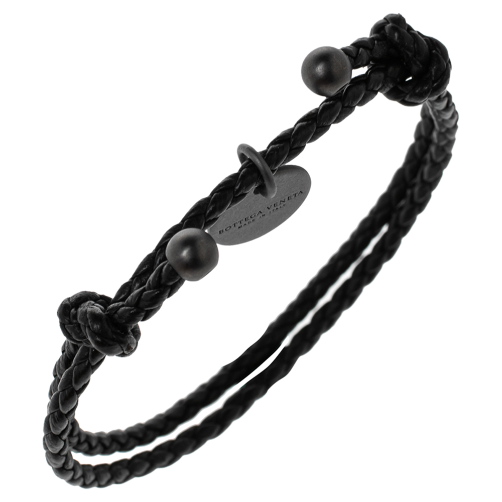 

Bottega Veneta Black Intrecciato Leather Adjustable Bracelet
