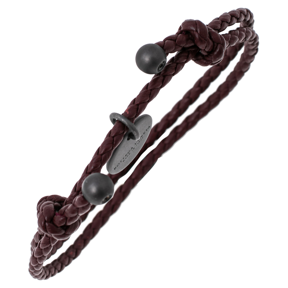 

Bottega Veneta Burgundy Intrecciato Leather Adjustable Bracelet