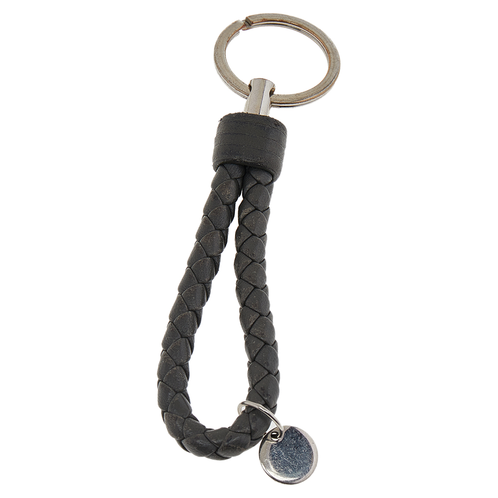 

Bottega Veneta Grey Intrecciato Leather Key Chain
