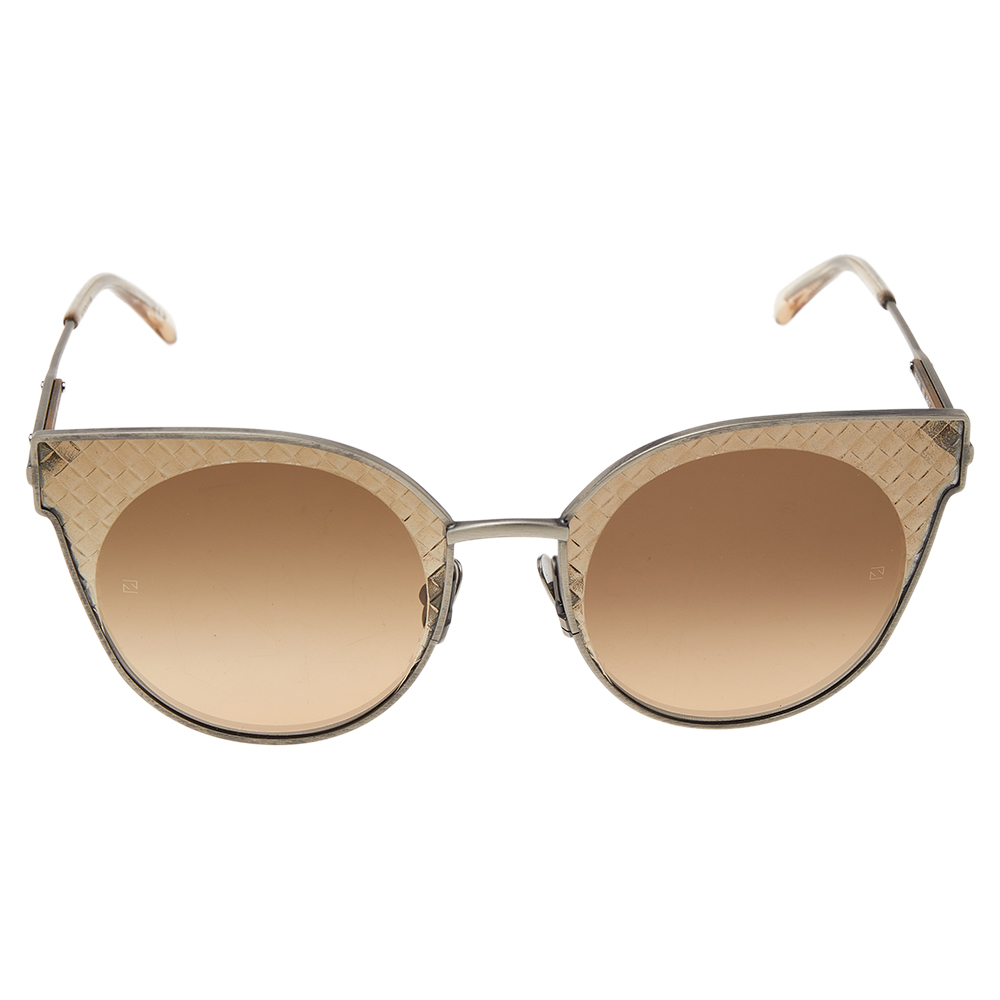 

Bottega Veneta Brushed Silver Tone/Brown Gradient Cat Eye Sunglasses