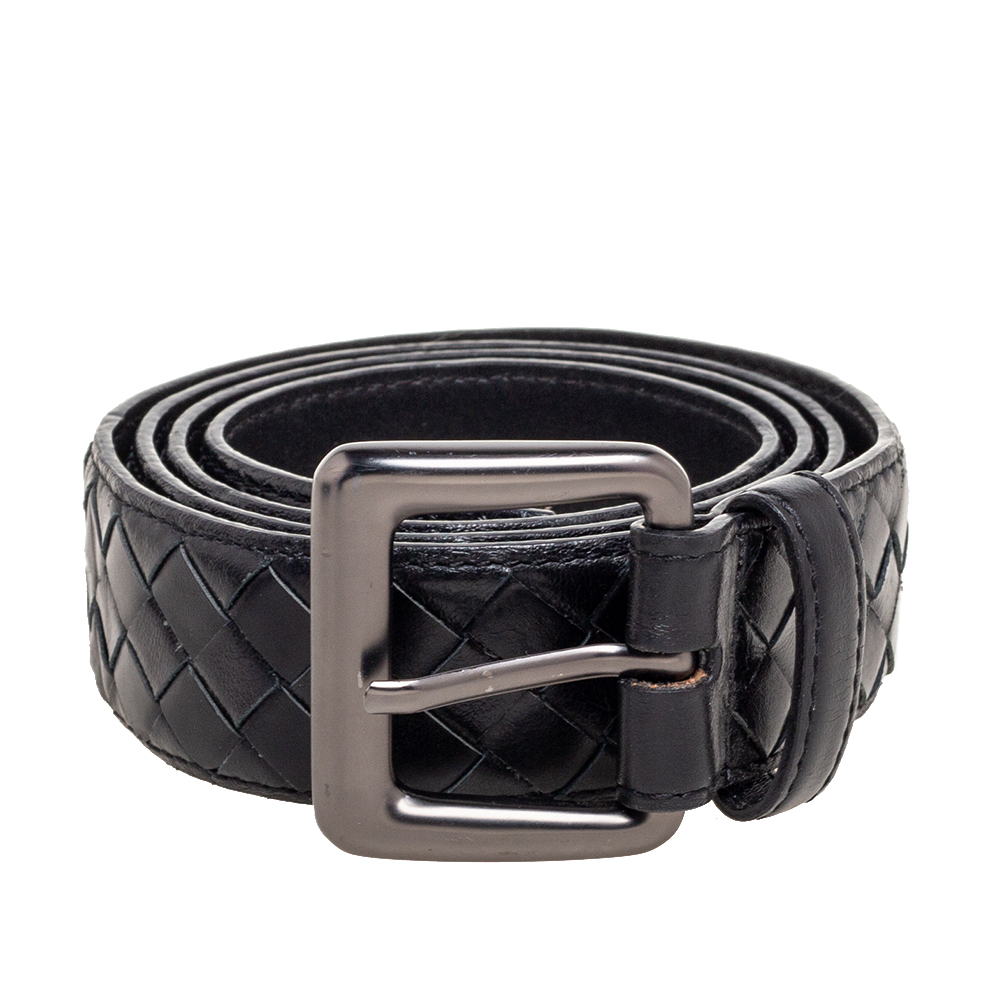 

Bottega Veneta Black Intrecciato Leather Buckle Belt