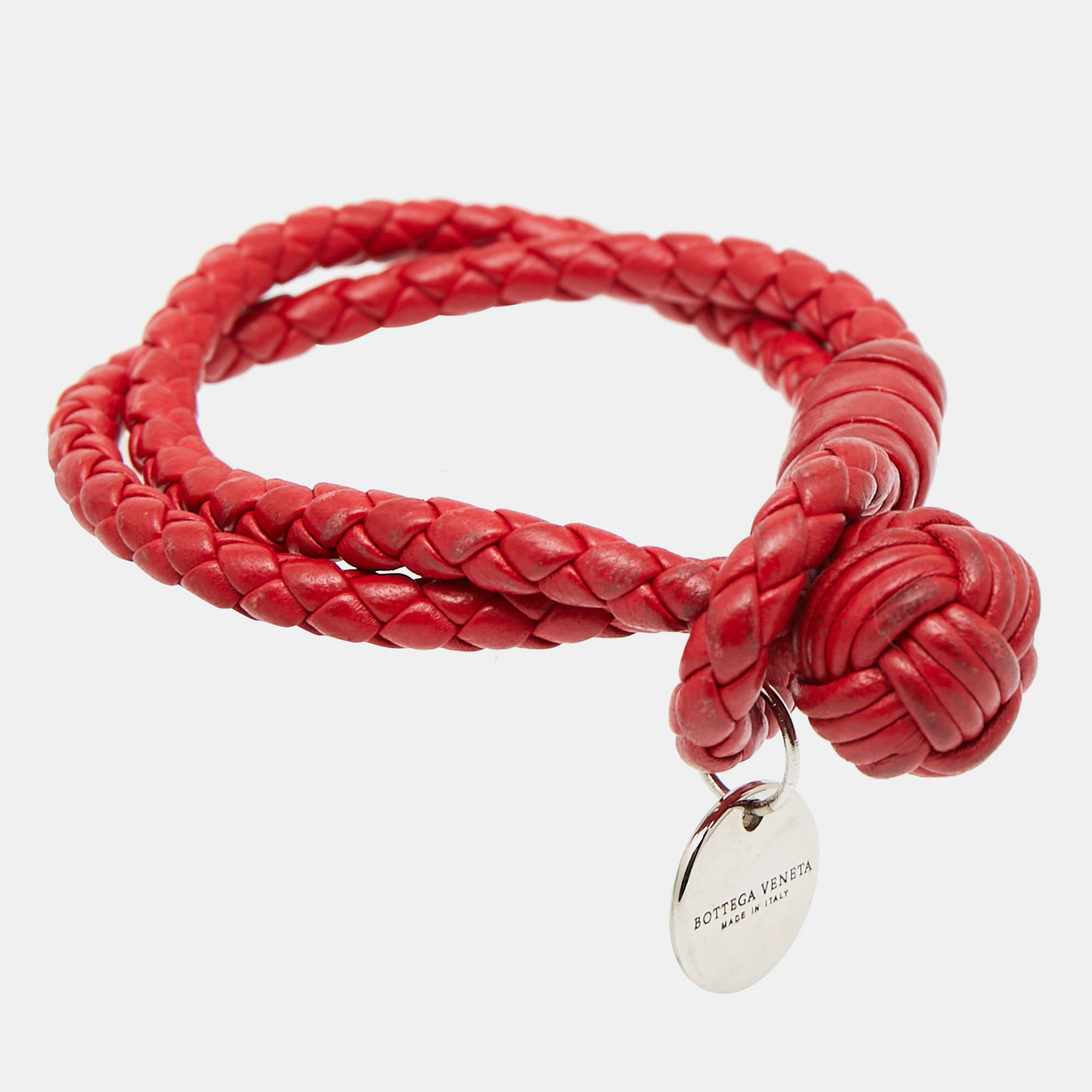 

Bottega Veneta Intrecciato Leather Double Strand Knot Bracelet, Red