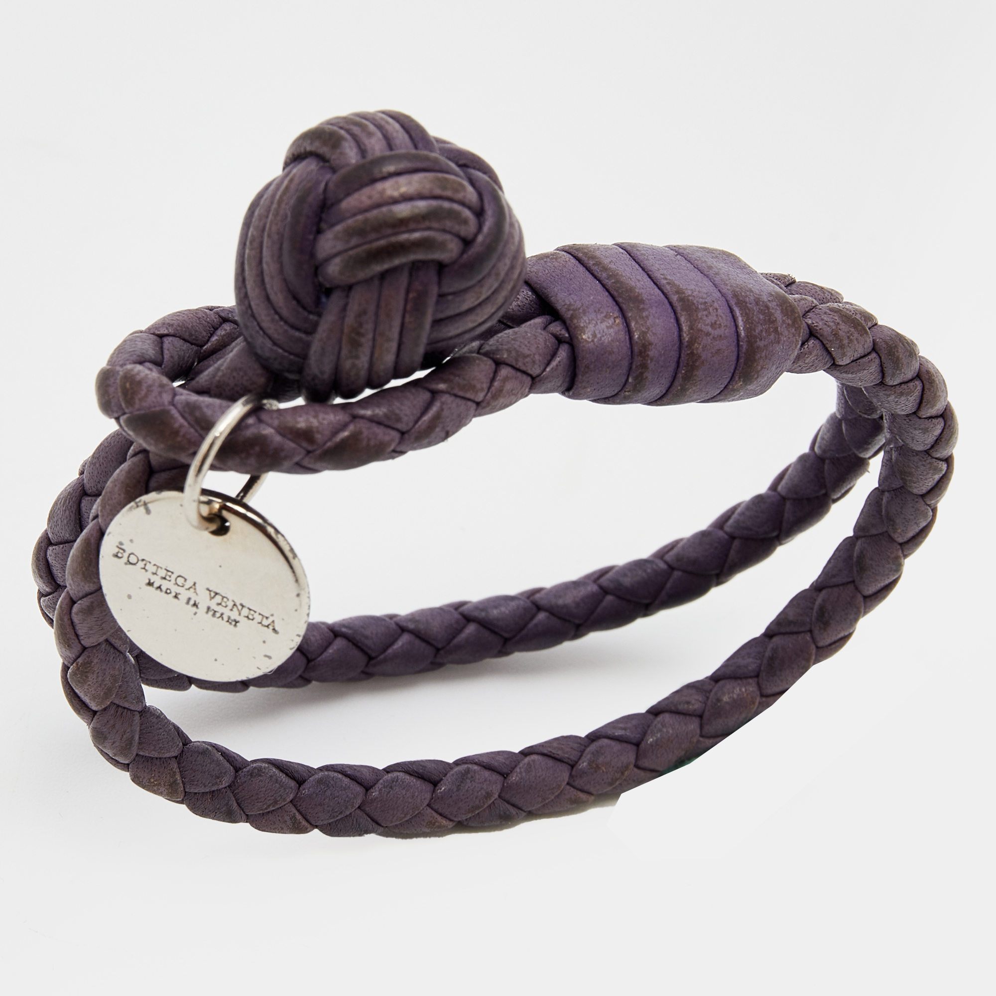 

Bottega Veneta Sterling Silver Intrecciato Purple Double Knot Leather Bracelet