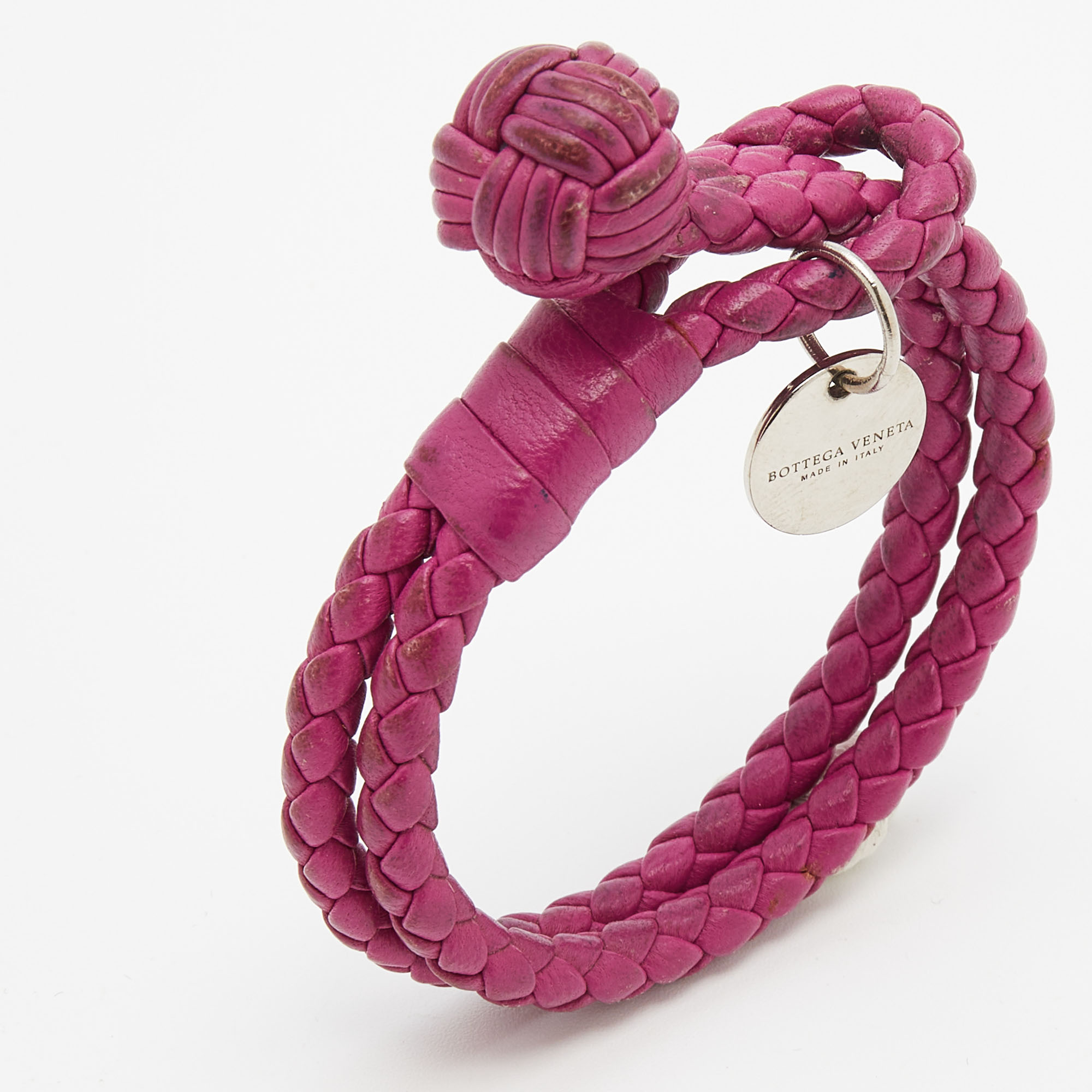 

Bottega Veneta Fuchsia Intrecciato Leather Double Strand Bracelet, Pink