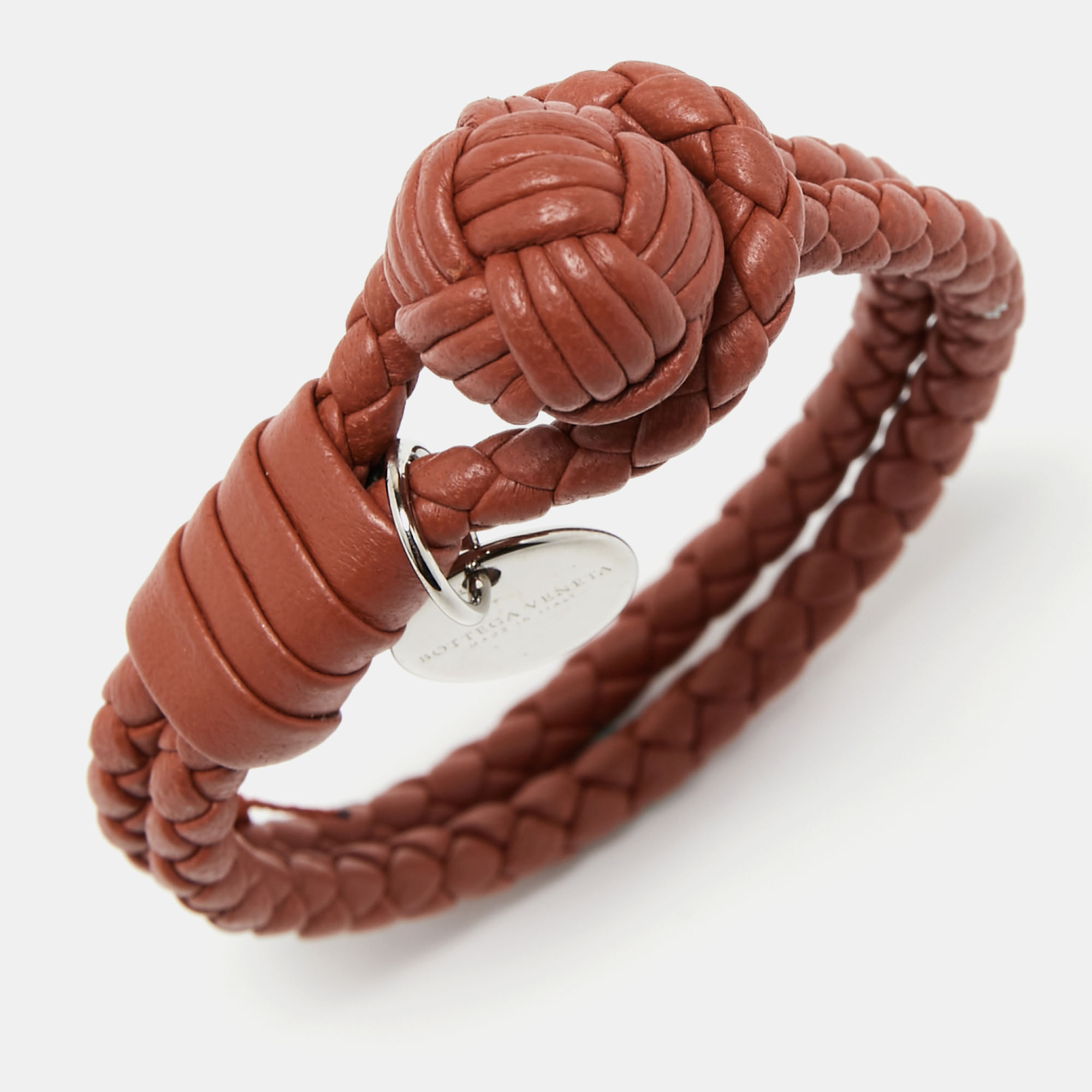 

Bottega Veneta Brown Braided Leather Knot Bracelet