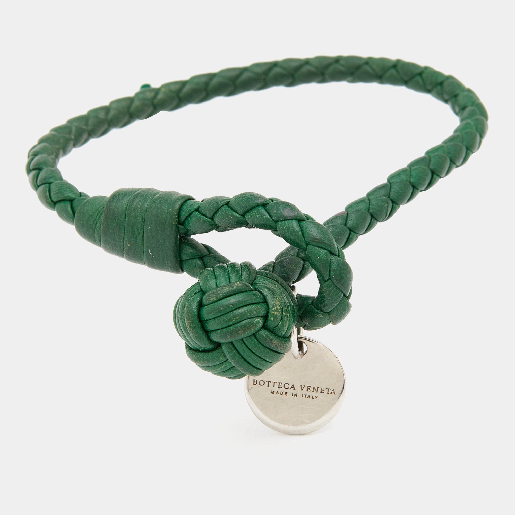 

Bottega Veneta Intrecciato Green Leather Single Knot Bracelet