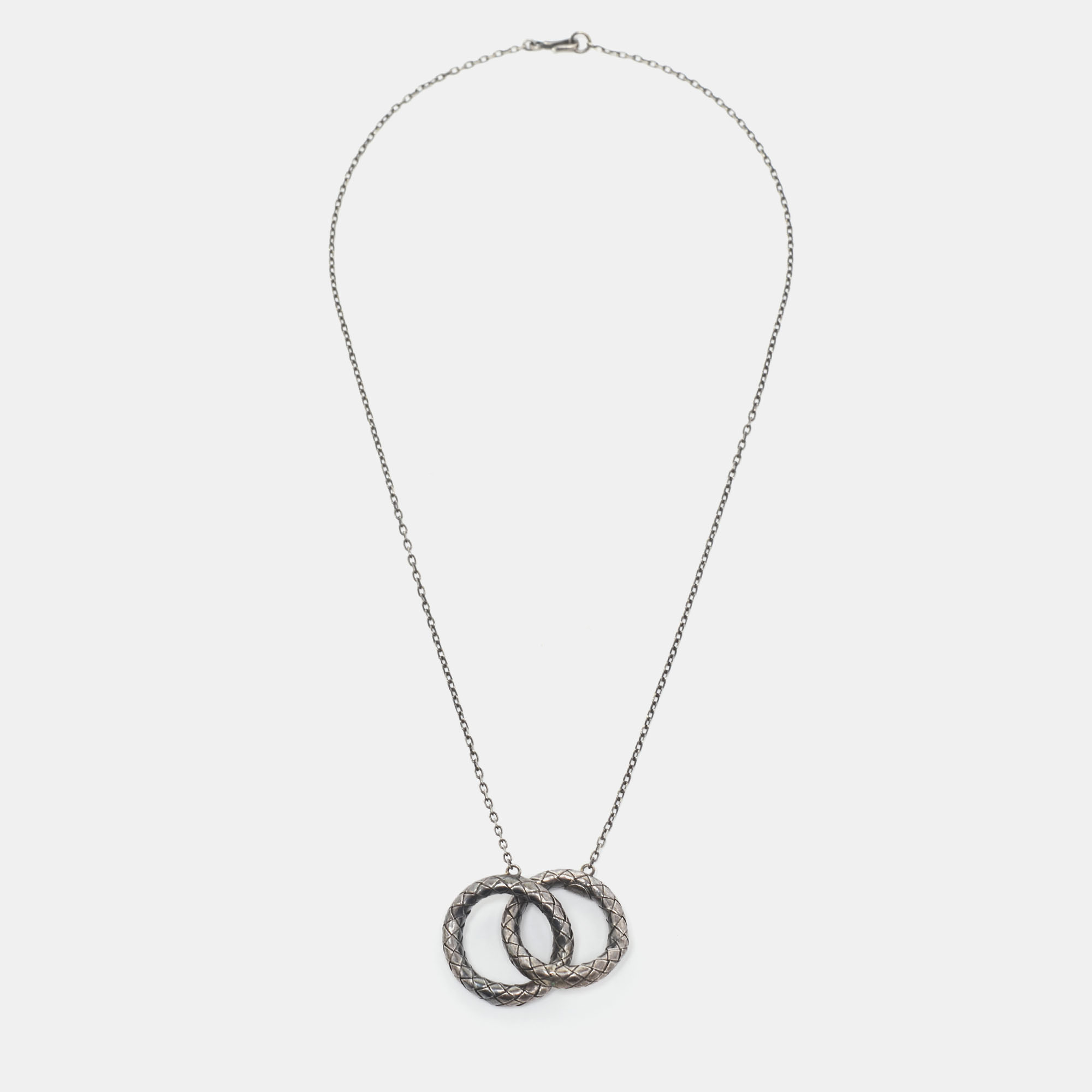 

Bottega Veneta Intrecciato Double Circle Sterling Silver Pendant Necklace