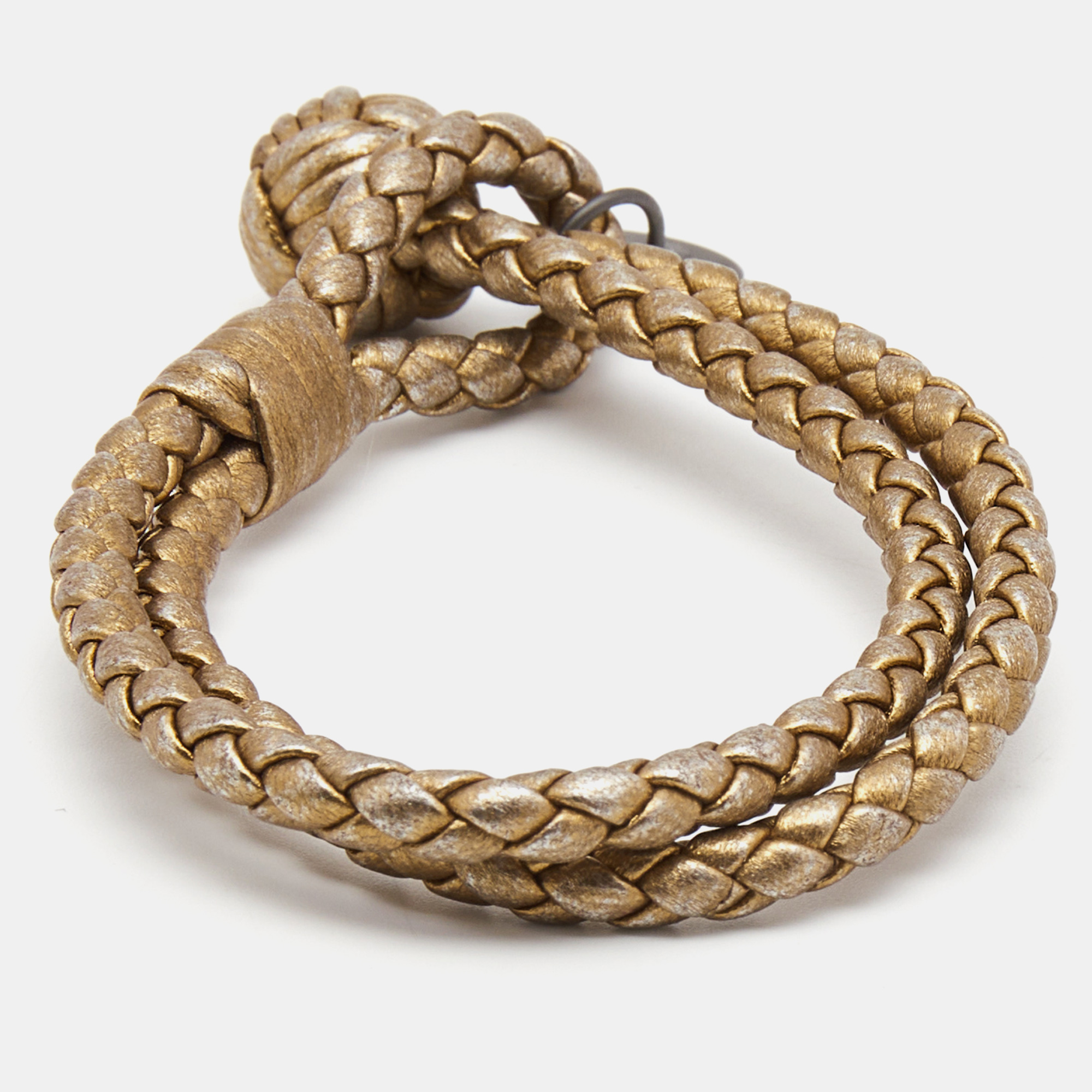 Bottega Veneta Gold Leather Intrecciato Bracelet