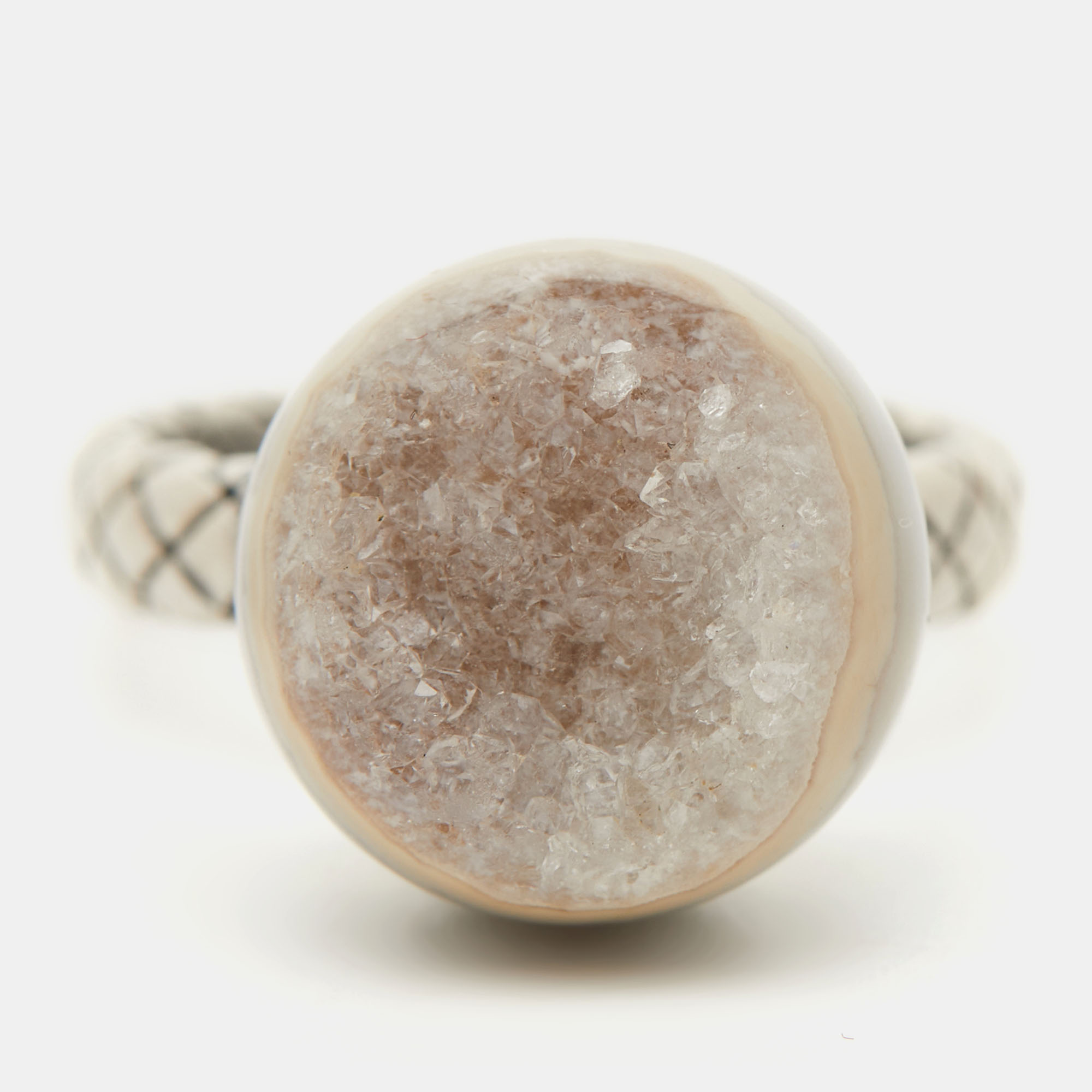 

Bottega Veneta Stone Charm Silver Ring EU 54